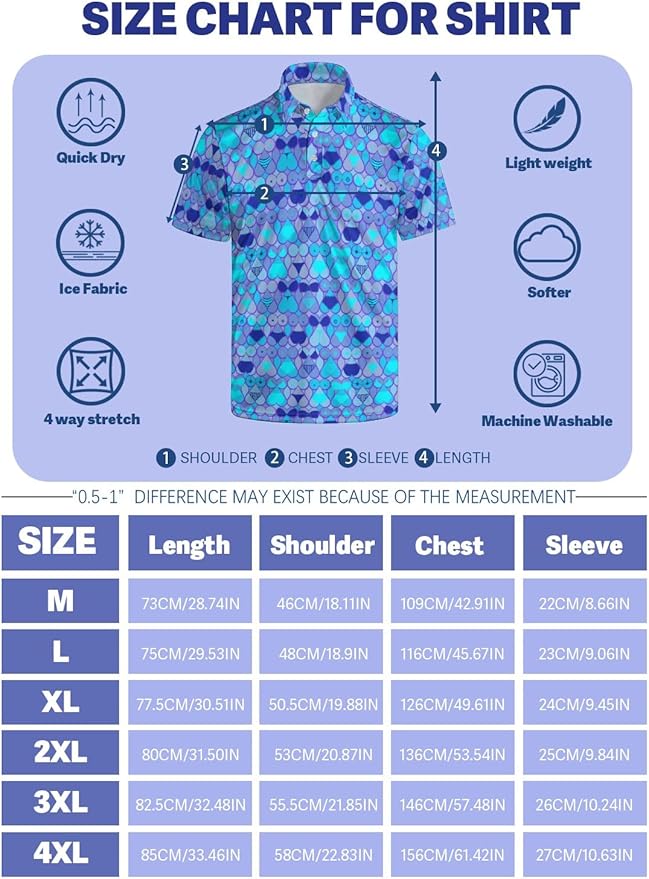 HUURAY Funny Golf Polos for Men Funny Print Short Sleeve Shirts Quick Dry Polo Shirts Hawaiian Shirt Performance Golf Outfits