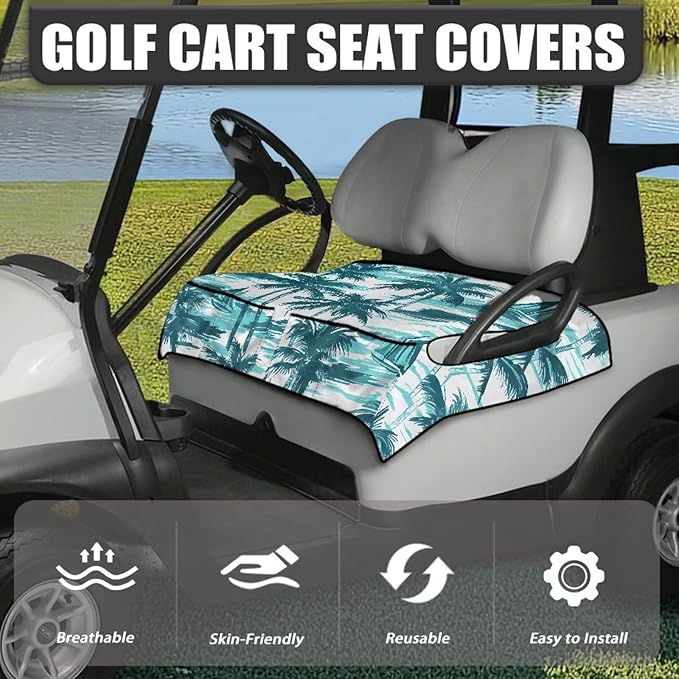 Golf Cart Seat Covers, Universal Golf Cart Seat Towel Blanket with 4 Front Pockets & Nonskid Bottom Fits for Club Car 2 Person Seats Golf Carts