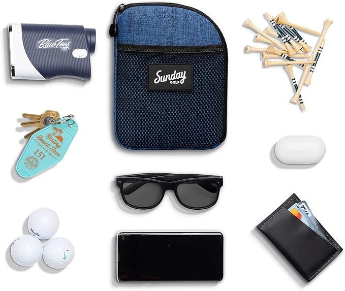 Golf Valuables Pouch with Clip by Sunday Golf | Zippered, Water Resistant Nylon, for Extra Tees, Pencils, Ball Markers