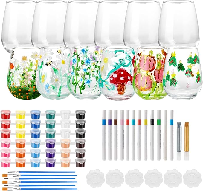 WJXCYGG 6 Sets Paint Your Own Wine Glass Set 6 Wine Glass 36 Glass Painting by Unknown