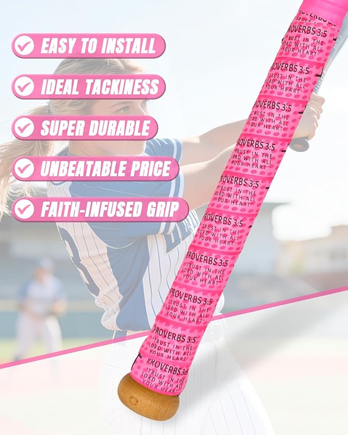 Piemow Baseball Bat Grip Tapes, Faith Cross Bat Grip Tape, 1.5mm Precut and Full Adhesive Baseball Wrist Tape, Scripture Designs Non-Slip Religious Baseball Grip Tapes for Sports