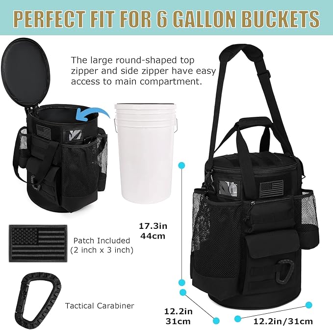 Baseball Bucket Bag Baseball Coaching Accessories Organizer Tactical Style Softball Bucket Bag with Anti-Slip Bottom, Multiple Pockets for Bat, Gloves, Scoreboards
