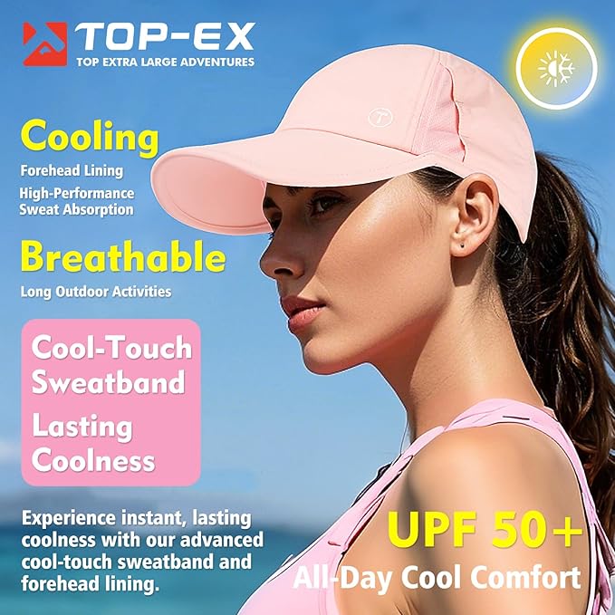 TOP-EX Cooling UV 50 High Ponytail Baseball Cap for Women - Most Women Start with S/M - Breathable for Running Golf Sports