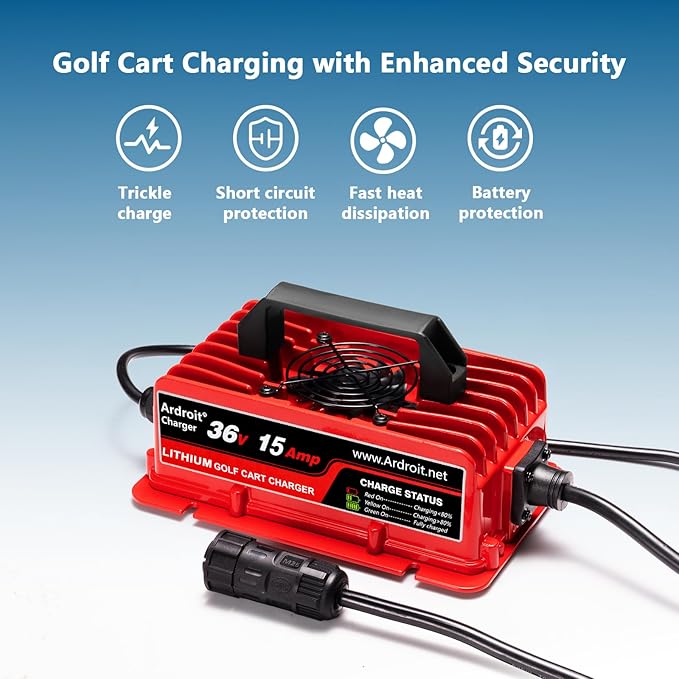 36V Lithium Battery Charger, 43.8V 15A Fast Charging for Golf Cart, IP67 Waterproof, 36 Volt 15 Amp Lithium Charger, Fully Automatic Smart Charging