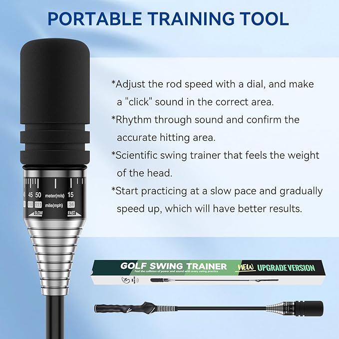 MIKOSI New Upgrade Golf Swing Trainer, Golf Grip Trainer for Warm Up, Adjustable Speed Controller Training Aid for Right Handed Golfers, Golf Swing Aid with Ergonomic Grip, Indoor & Outdoor Use