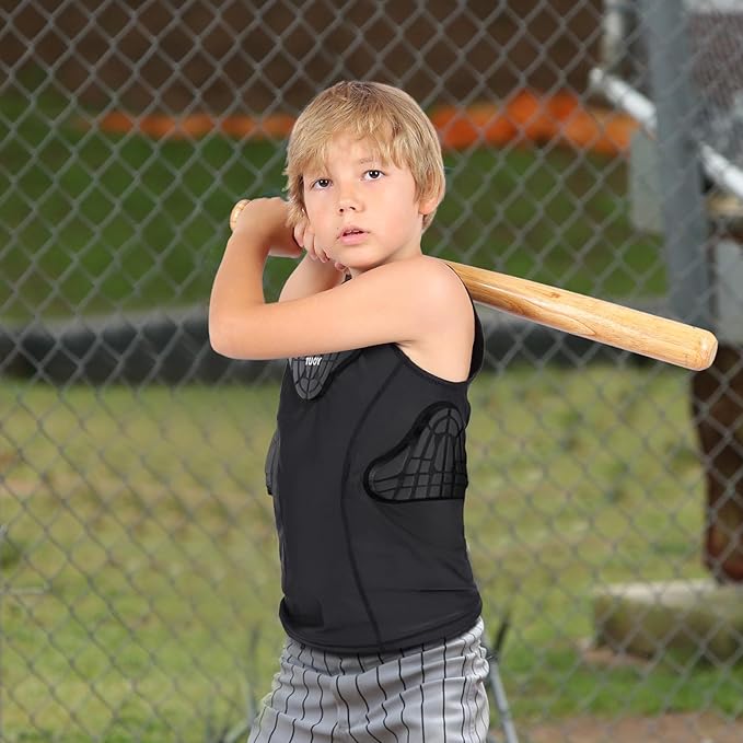 Youth Padded Compression Shirt Vest Rib Chest Protector Football Baseball