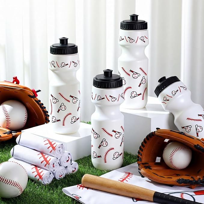 24 Pcs Sports Water Bottle Cooling Towel Set Include 12 Baseball Water Bottle 12 40"x12" Cooling Towels Sports Themed Accessories for Soccer Team Gift Events Party Players Lovers Team Coach Training