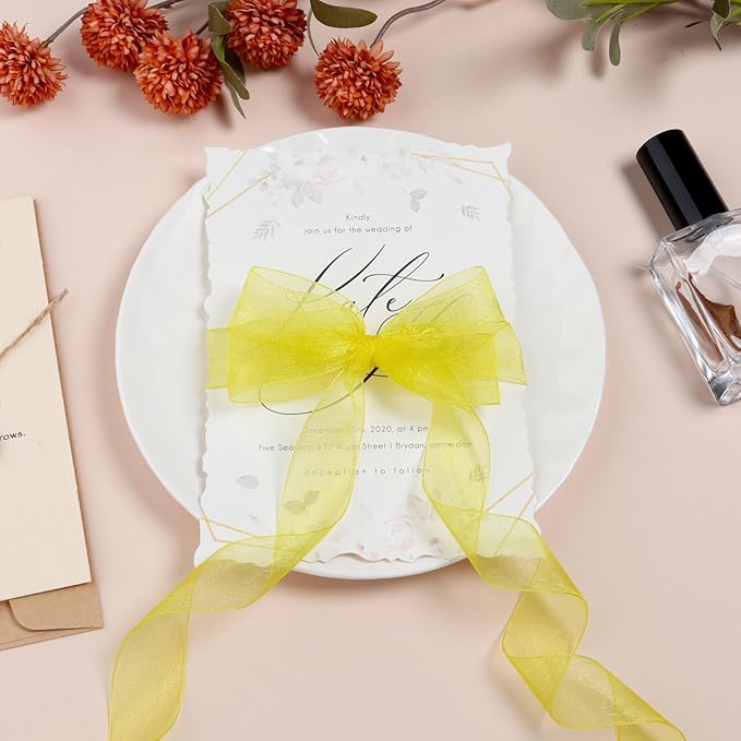 Ribbon for Gift Wrapping 3/4 inch Yellow Sheer Organza Ribbon for Flower - Image 3