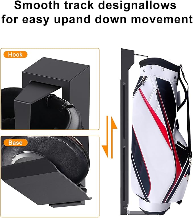 Golf Bag Wall Mount,Golf Bag Holder for Garage,Golf Bag Storage Rack,Golf Bag Organizer for Garage,Golf Bag Stand for Home Basement,Height Adjustable,Great Gilf for Golf Enthusiasts, Black
