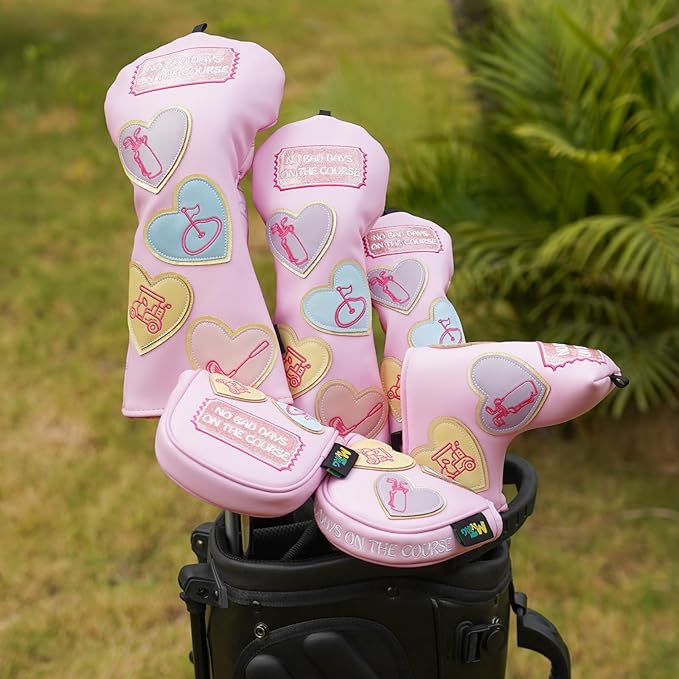mytag Golf Head Covers Pink, No Bad Days On The Course Golf Club Covers Driver Fariway Hybrid Headcover for Women Girls