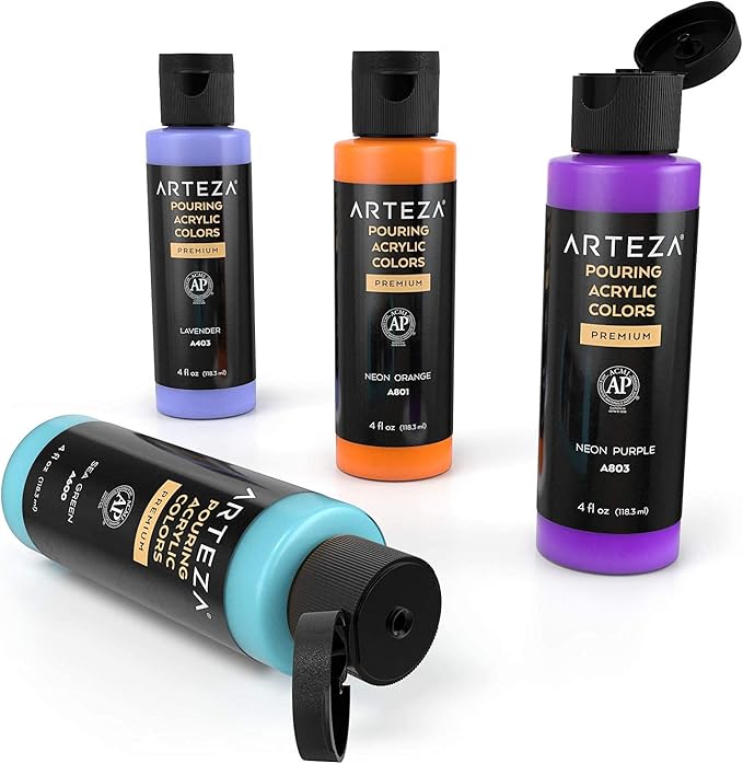 ARTEZA Acrylic Pouring Paint Set, 4 Orchid Colors, 4 oz Bottles, High-Flow Paint - Image 5