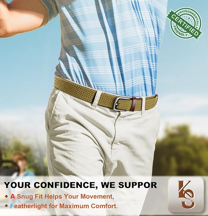 KEMISANT Men's Golf Belt 2 Pack-Braided Woven Stretch Belt for Gift Men Casual Jeans Sports Work 1 3/8"