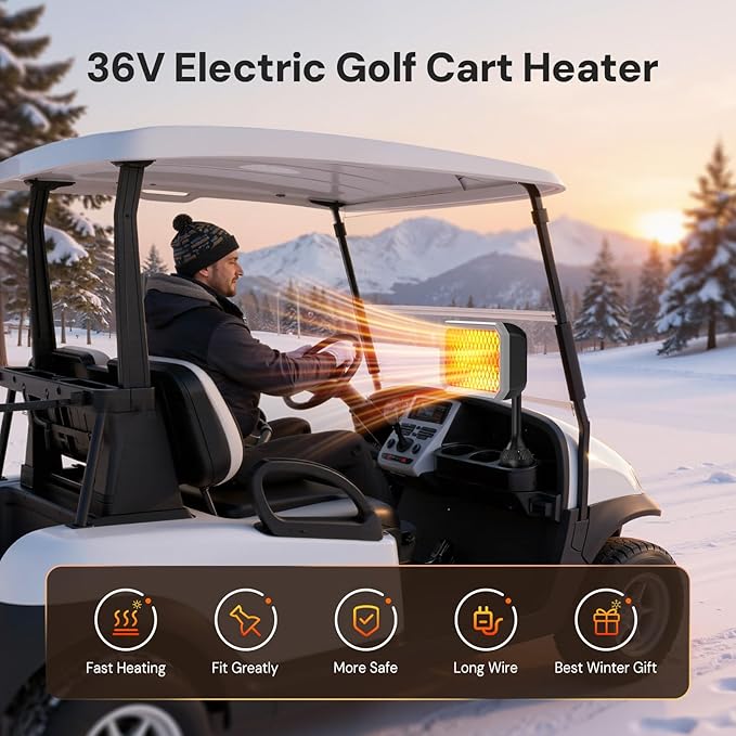 36V Electric Golf Cart Heater, 400W Carbon Fiber Heater Hardwired to Battery for/Club Car/EZGO/Yamaha, Safe & Warmth, Fast Heating, 36V Golf Cart Accessories Gifts for Men