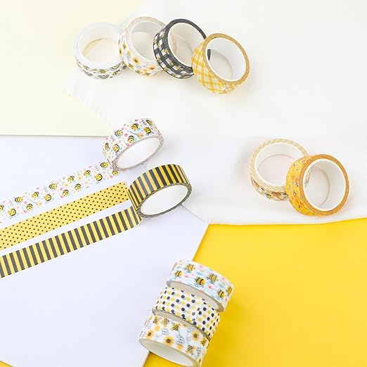 12 Rolls Bee Washi Tape Set, Bumblebee Daisy Masking Tapes - Image 3