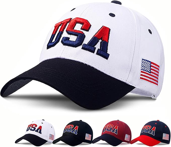 American Flag Patriotic Baseball Cap | Embroidered USA Flag 100% Cotton Adjustable Hat for Men & Women
