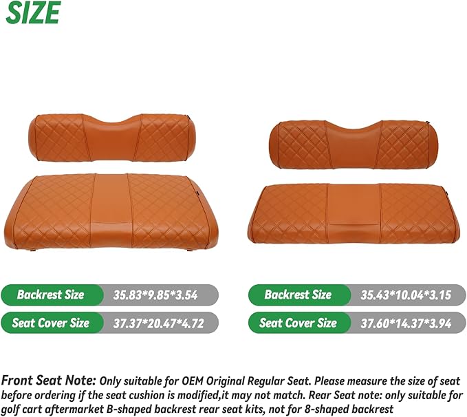 XUANYUDG0769 Golf Cart Front and Rear Seat Covers for EZGO TXT 1994-2013 OEM Ordinary Front Seat and Aftermarket Common Rear Seat Kits, No Stapler Vinyl Leather Diamond EZGO TXT Seat Covers