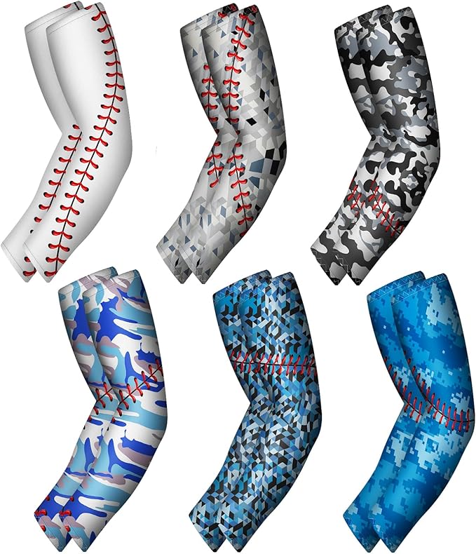 6 Pairs Baseball Arm Sleeve Youth Sports Elbow Compression Baseball Arm Sleeve Sun Protection Anti Slip