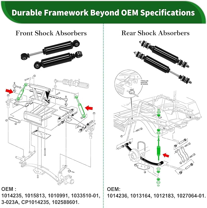 Upgraded Golf Cart Front and Rear Shock Absorbers Kit 4 PCS for Club Car DS G&E 1988-up, Precedent G&E 2004-up, Tempo 2018-up, lifted Cart Shocks Replaces OEM 1014235,1014236,1010991,1015813