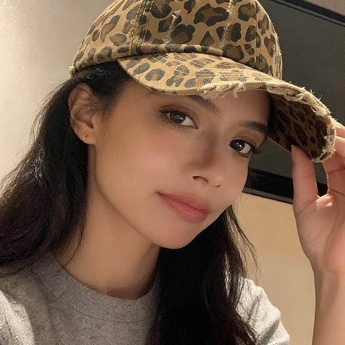 Baseball Hats for Women Men Adjustable Leopard Print Dad Trucker Hat Cotton Sun Protection Caps Sports Golf Medium