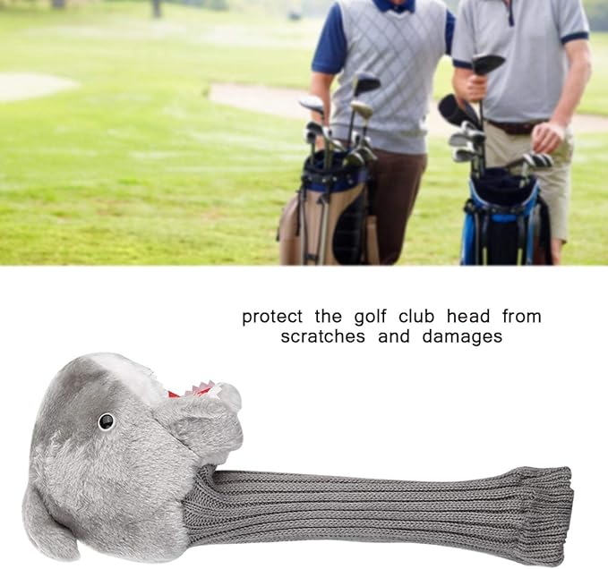 Tiiyee Shark Golf Head Cover, Animals Driver Headcover 3 5 Wood Putter Club Protector Funny Cartoon Plush Cloth Stylish Protection Long Neck for Adults Kids Golfer Men Women Lovers Gift Accessories