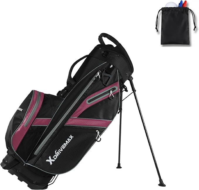 XDriveMax Golf Stand Bag with Accessory Pack, Lightweight 8-Way Top Dividers Golf Bag with Stand, Includes Insulated Cooler Pocket, Dual Strap & Rain Cover