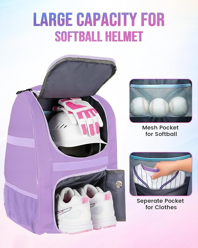 MATEIN Softball Bag, Lightweight Baseball Backpack with Shoe Compartment, Baseball Bag with Fence Hook for TBall Bat & Equipment, Softball Gifts Catchers Backpack for Women Fit Catcher’s Mitt, Helmet