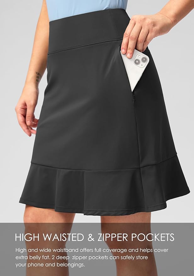 Viodia 20" Knee Length Skorts Skirts for Women with Pockets High Waisted Athletic Tennis Golf Skort for Casual Summer