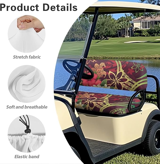 Bulopur Polynesia Floral Sea Turtle Golf Cart Seat Cover for Club Car Ezgo TXT 2 Piece Golf Cart Seat Towel Covers for Bench and Backrest Golfcart Accessories Cushion Cover Protection