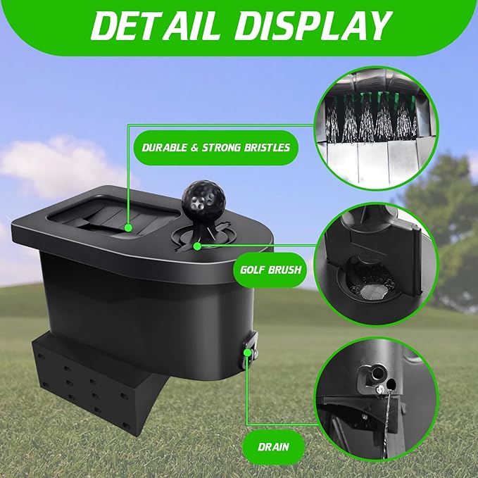 No-Drill Golf Cart Ball & Club Cleaner, Clamp-On Golf Club Head and Ball Washer Golf Cleaner with Golf Towel, Universal Fit for EZGO, Club Car, Yamaha, Advanced EV, Star EV