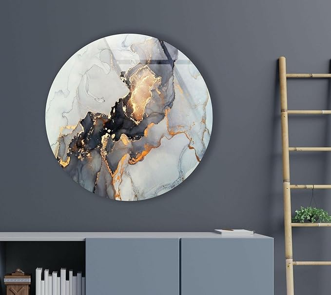 My Photostation.com 20'' Diameter Gold Details Gray Marble Round Glass Wall Art - Image 6