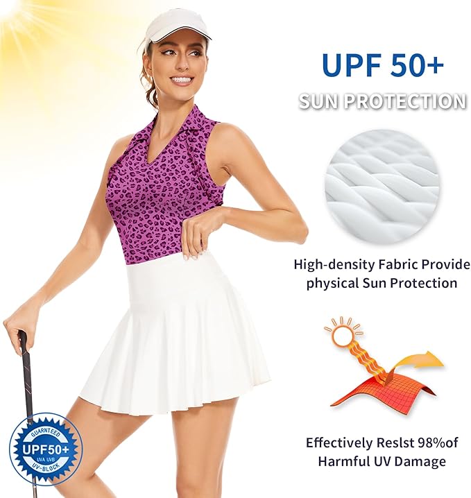 Soneven Womens Petal Sleeve Golf Shirts Moisture Wicking Lady Golf Apparel Print Tennis Sport T Shirt