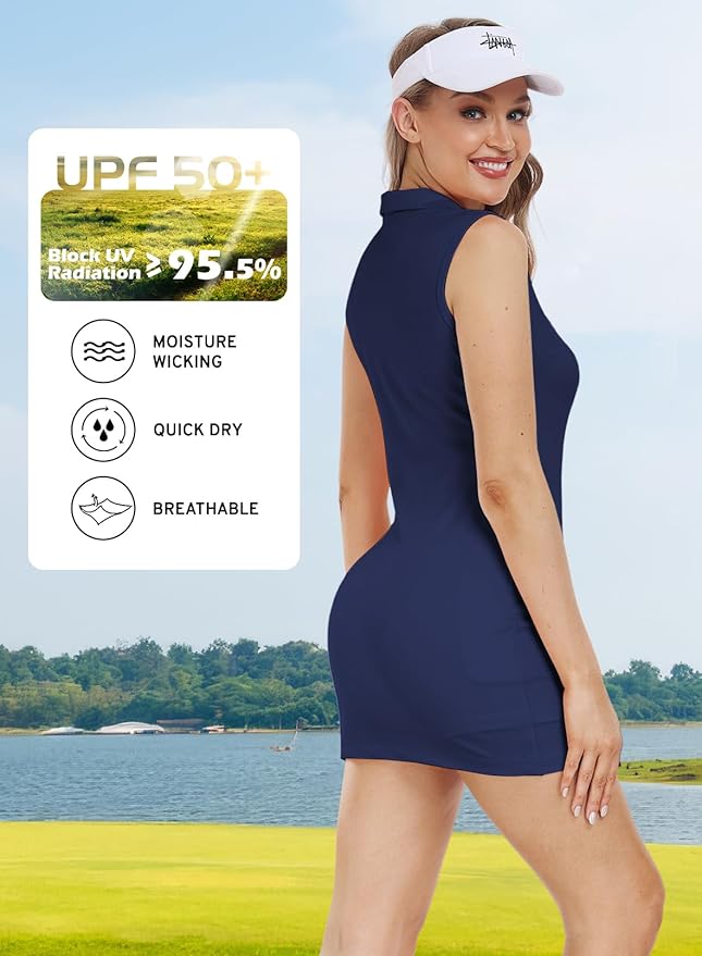 Hiverlay Golf Dresses for Women with Shorts and Pockets, V-Neck Short Sleeve Tennis Dress, Workout Athletic Dresses