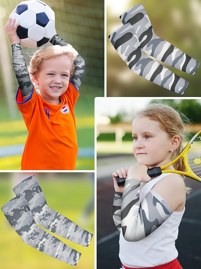 Newcotte 12 Pairs Arm Sleeves for Kids Compression Football Baseball Arm Sleeve Youth UV Protection Breathable Cooling Sleeve