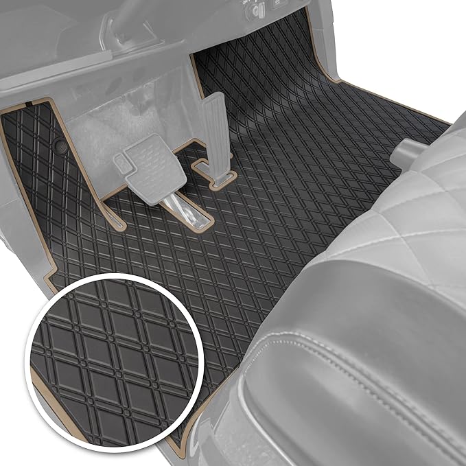 Xtreme MATS Golf Cart Floor Mat Compatible with Yamaha Drive2, Full Coverage Golf Cart Floor Liner Mat - Compatible with Yamaha Drive2 Models Only (2017-2026) & UMAX Rally 4x4 - Black with Beige Trim