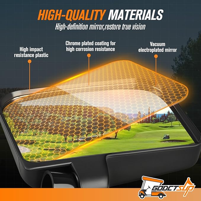 Golf Cart Mirrors, Universal Panoramic Golf Cart Rear View Mirror & No Drilling Golf Carts Side Mirrors Kit for Club Car EZGO YAMAHA and Others Carts, Durable Anti-Shudder, Safety Upgrade