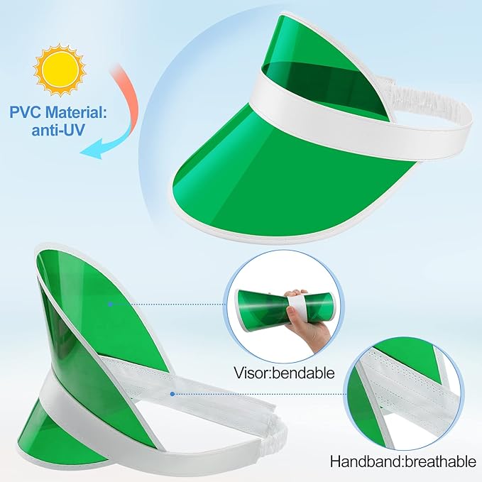 JenPen 12 Pack Unisex Plastic Sun Visors Hats Clear UV Protection Poker Cap for Men Women Sports Outdoor Golf Activities