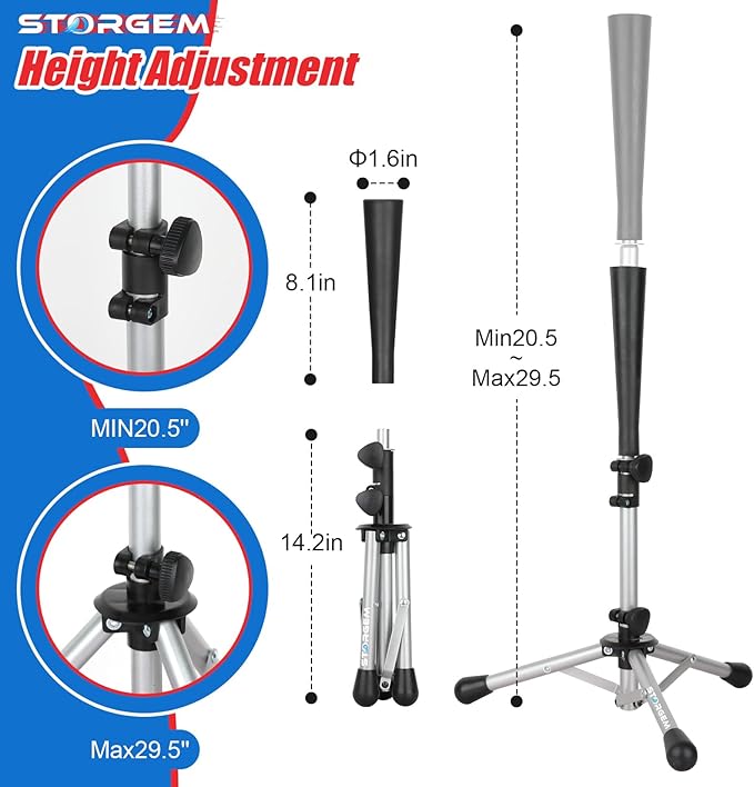 Storgem Baseball and Softball Tee,Batting Tee for Kids,Baseball Tees for Hitting,T Ball Training Stand,Easy Height Adjustment