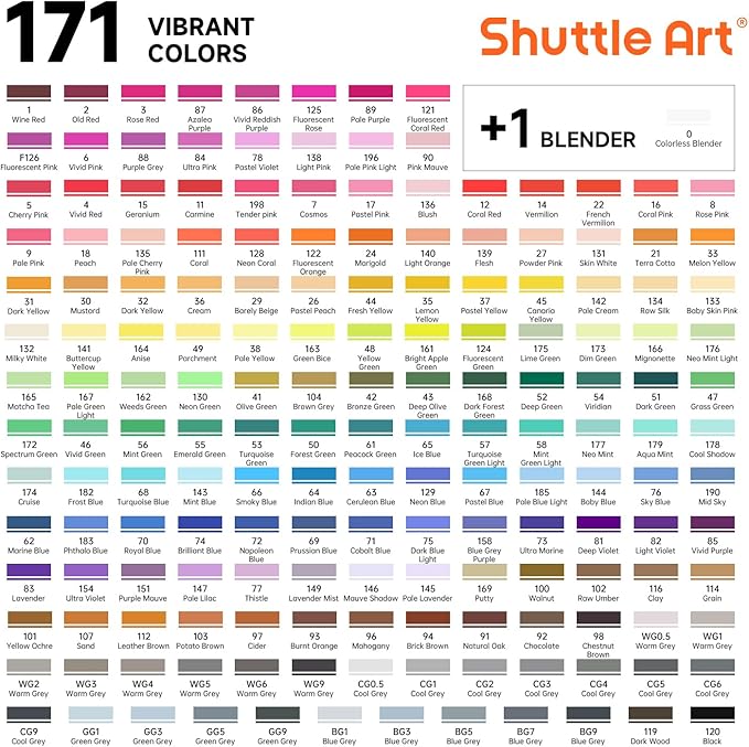 Shuttle Art 172 Colors Dual Tip Alcohol Based Art Markers, 171 Colors plus 1 - Image 2