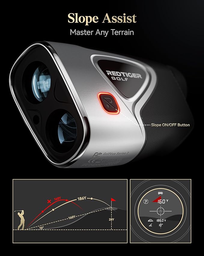 REDTIGER Range Finder Golf, 1200 Yards Golf Rangefinder with Slope, Light-Adaptive Display, 7X Magnification, Flag Lock Vibration, Rechargeable Laser Range Finder with Magnet, GolfVue Series 2