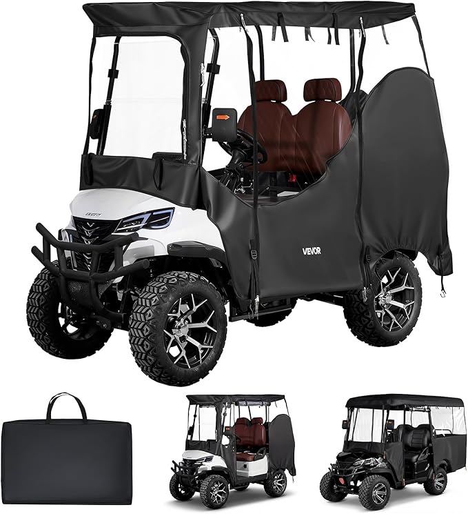 VEVOR Golf Cart Cover, Visible Full-Enclosure 2&2+2 Passenger Golf Cart, 600D Waterproof Oxford Fabric Club Car Cover Fits Most Carts Club Car, Yamaha, EZGO, Honda, PVC Coating & Windproof Hook Design