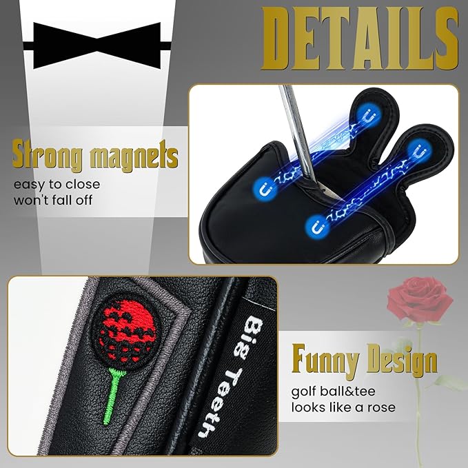 The Golf Father Funny Golf Club Covers, Driver Fairway Wood Hybrid Headcover, Mallet Putter Covers Blade Headcovers Putter Cover Magnetic, Black and White Color Iron Covers for Most Brands