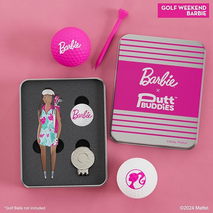 Barbie Golf Weekend Golf Divot Tool Set with Magnetic Ball Marker with Hat Clip, Pink Golf Accessories and Collectible Gift Tin, Chic Golf Tools for Women Golfers