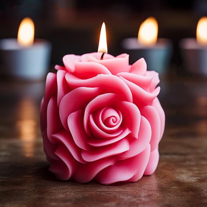 mdgfge Rose Pillar Candle Silicone Mold, Valentine's Day Handmade 3D Rose by mdgfge