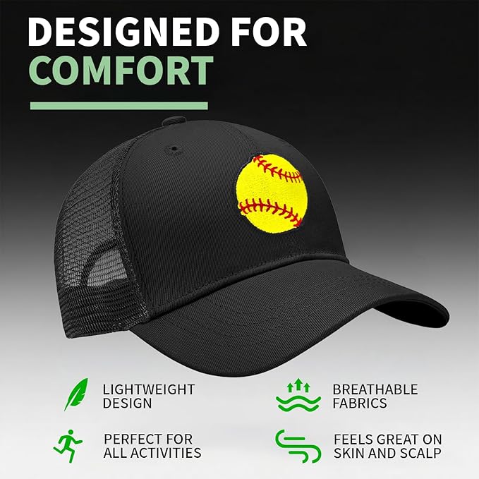 Cool Embroidered Pattern Baseball Cap,Adjustable Fit Trucker Caps,Quick-Dry Comfort Gift for Men Women Accessory-Black