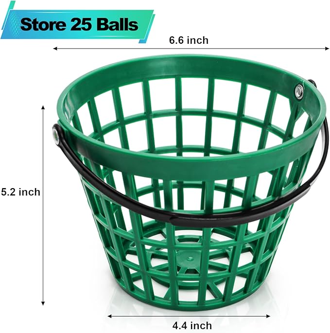 Bekith 3 Pack Small Plastic Golf Ball Basket, Golf Ball Container Golf Bucket with Handle, Holds 25 Balls, Green