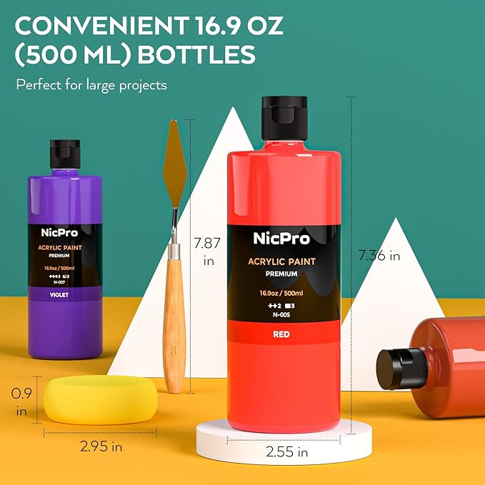 Nicpro 14 Colors Large Bulk Acrylic Paint Set Rich Art Painting Supplies - Image 2