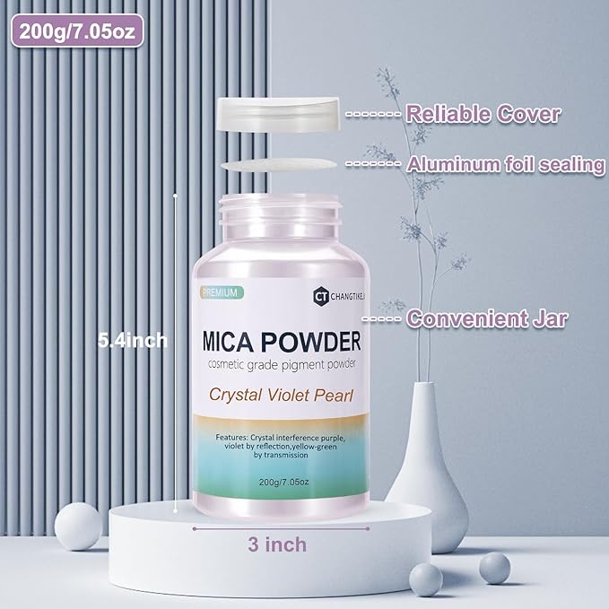 Mica Powder, 7.05OZ（200g）, Crystal Violet Pearl Mica Powder Pigment - Image 3