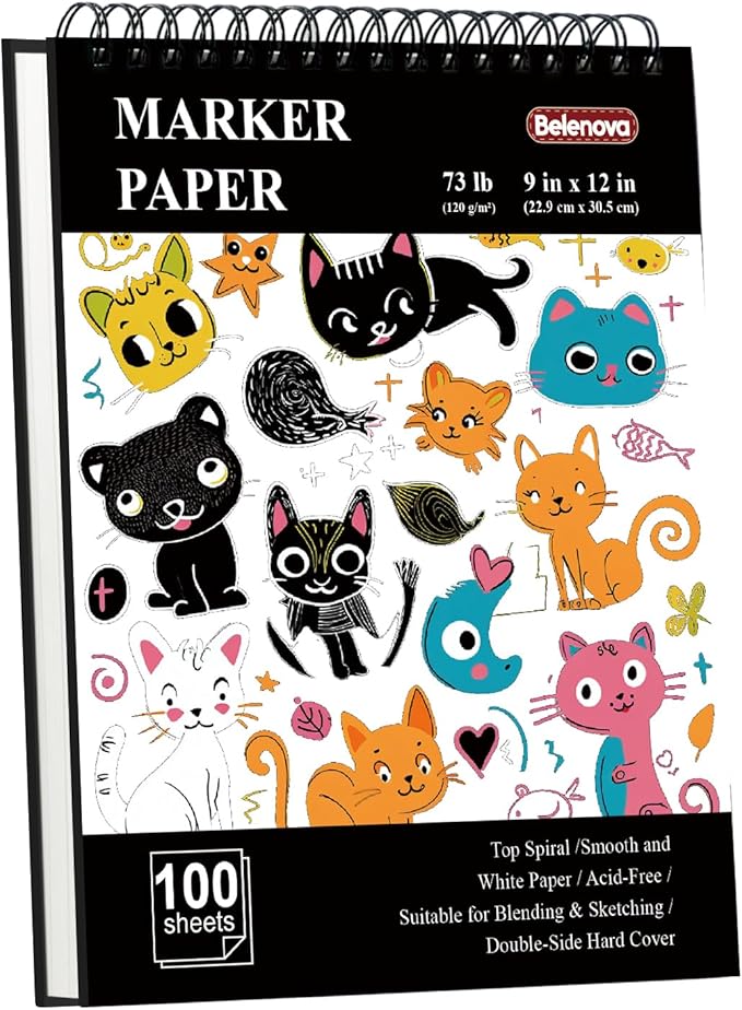 Belenova 9" x 12" Marker Paper Pad, 100 Sheets Bleedproof Sketchbook by Unknown