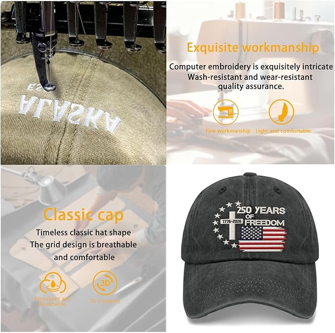 US 250th Anniversary Hat, Patriotic Embroidered Cap, 1776-2026 Freedom Celebration, 250 Years American History Gift Patriots