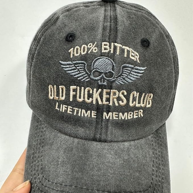 Old Fuckers Club-Vintage Baseball Cap, Hand-Embroidery Adjustable Wash Old Fuckers Club100% Bitter Lifetime Member Hat